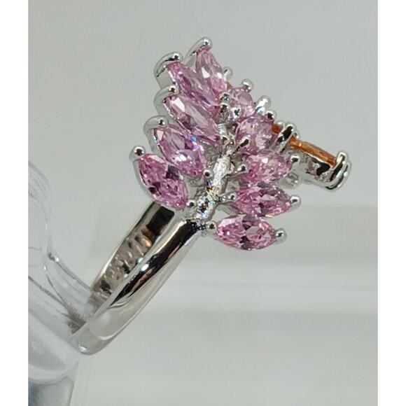 Vintage Ring Size 9.5 Silver Tone White Gold GP Pink Champagne Amber CZ Spray - Picture 9 of 10